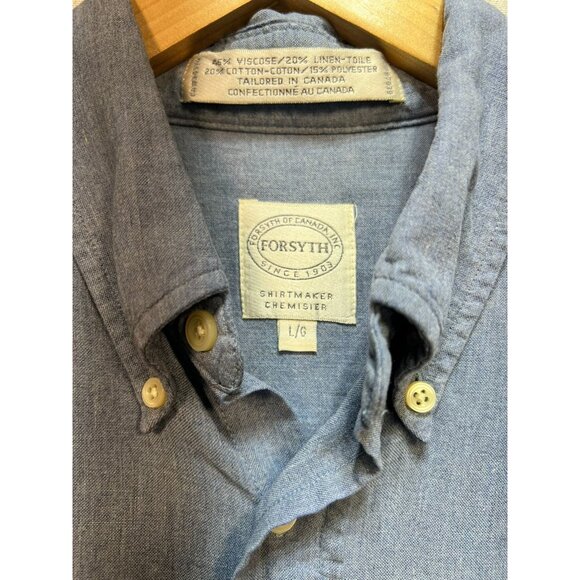 Forsyth Of Canada Mens Chambray Button-Down Shirt Large Blue Short Sleeve Casual - Picture 2 of 11